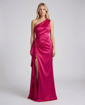 One Shoulder Draped Ruched Side Split Maxi Dress