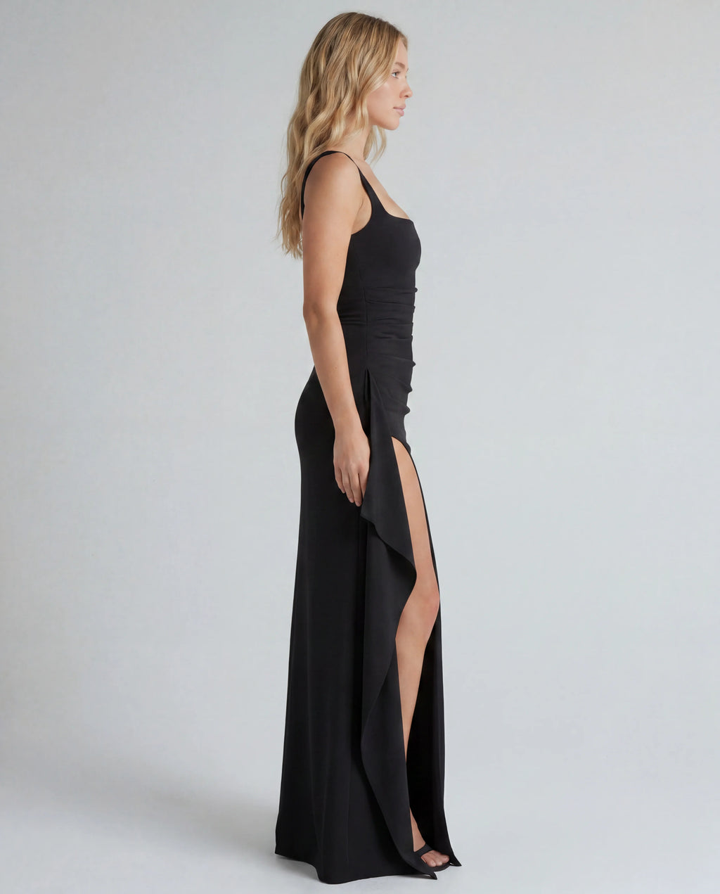 Square Neck Sleeveless Side Split Bodycon Maxi Dress