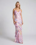 Floral chiffon tiered maxi slip dress - pink front