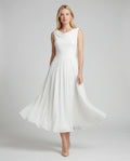 White chiffon sweetheart wedding guest maxi slip dress with high-low hem