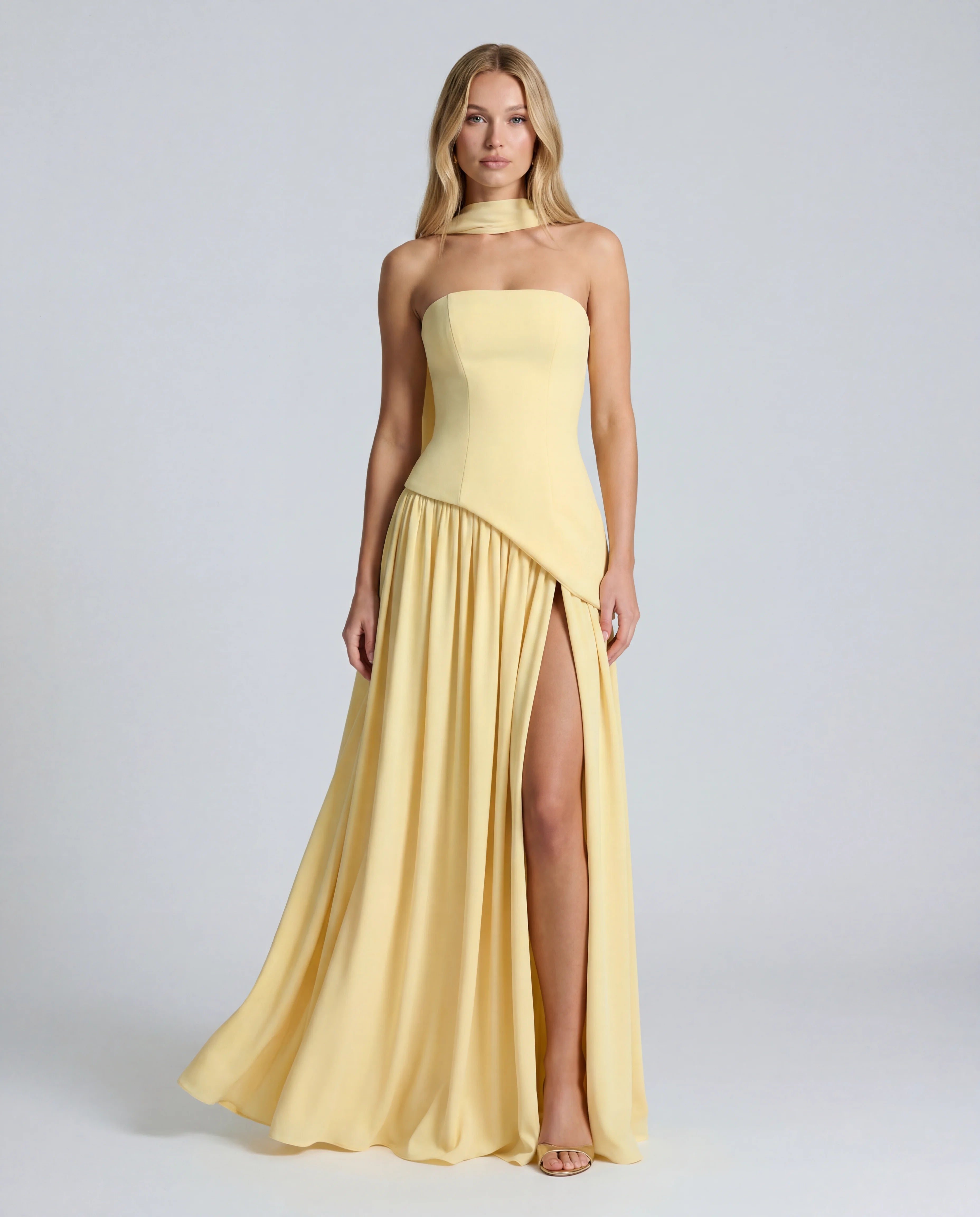 Strapless layered mini dress - yellow front