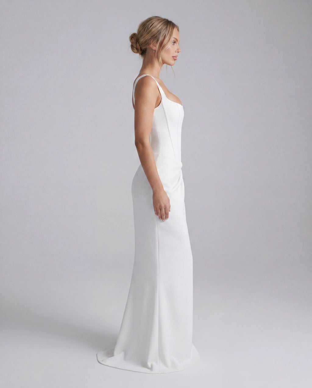 White square-neck bodycon maxi dress - side