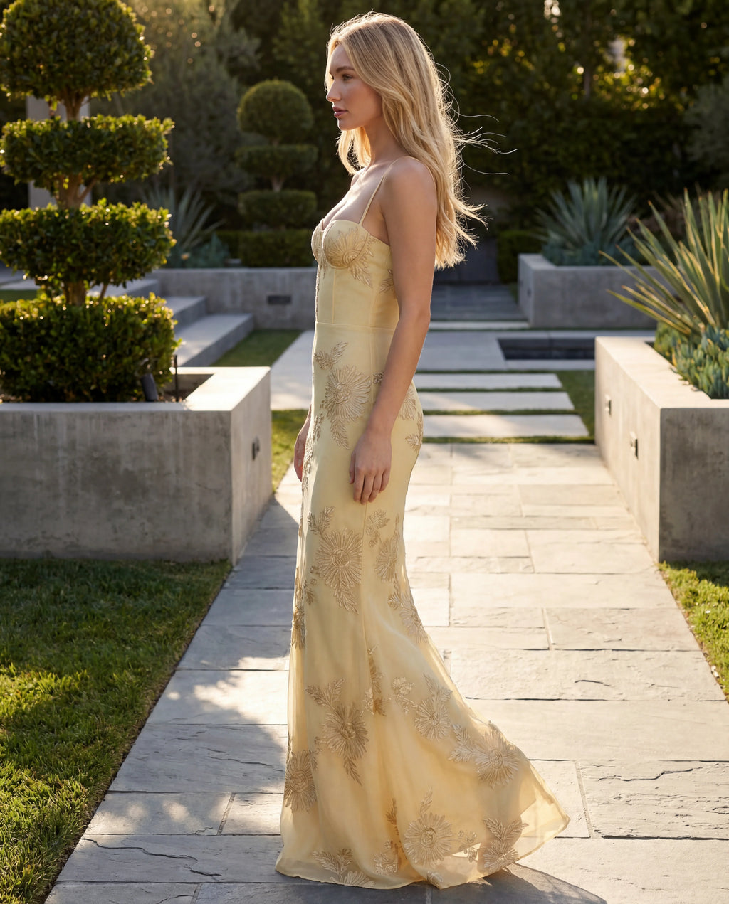 Embellished lace maxi slip dress - yellow lifestyle