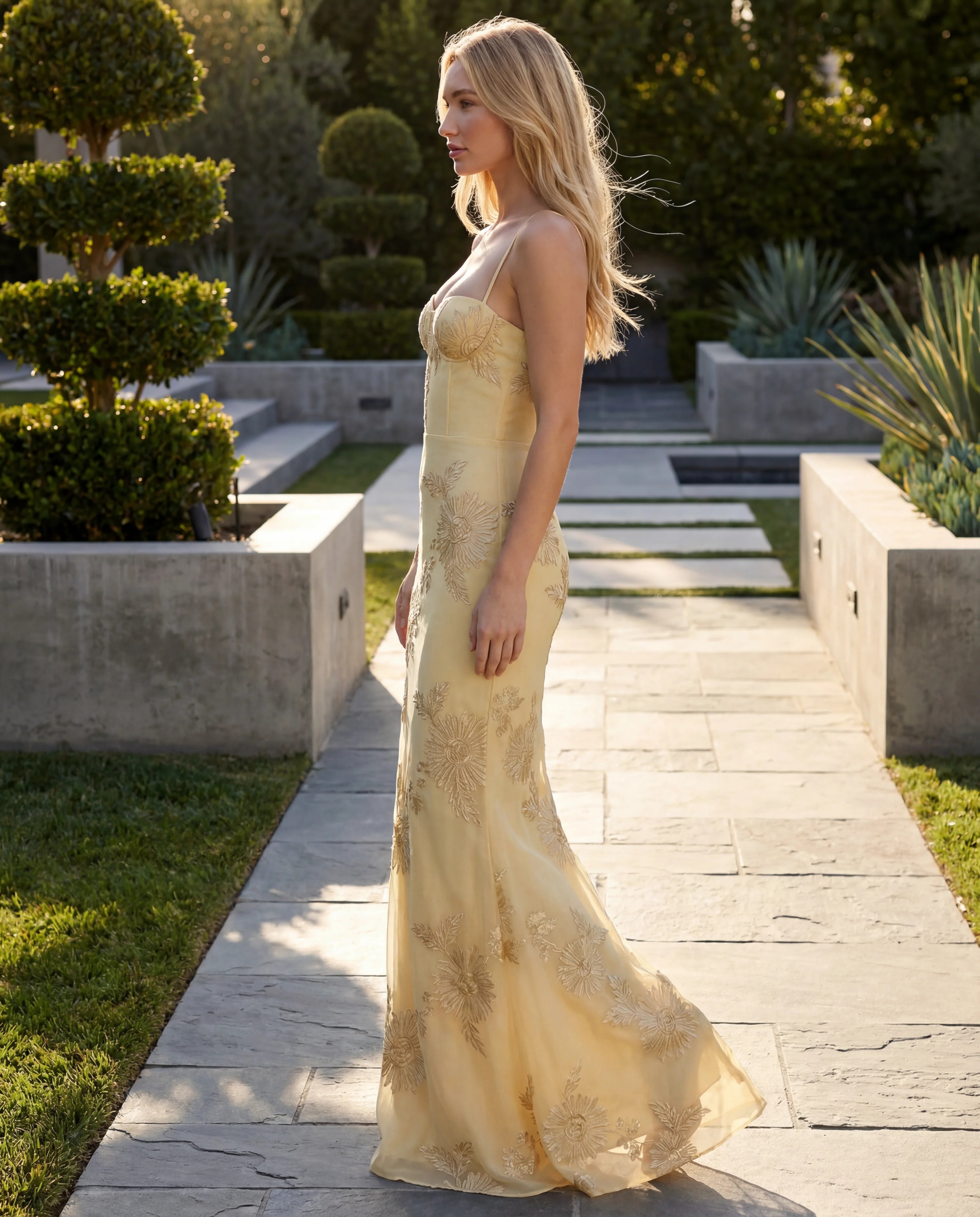Embellished lace maxi slip dress - yellow lifestyle