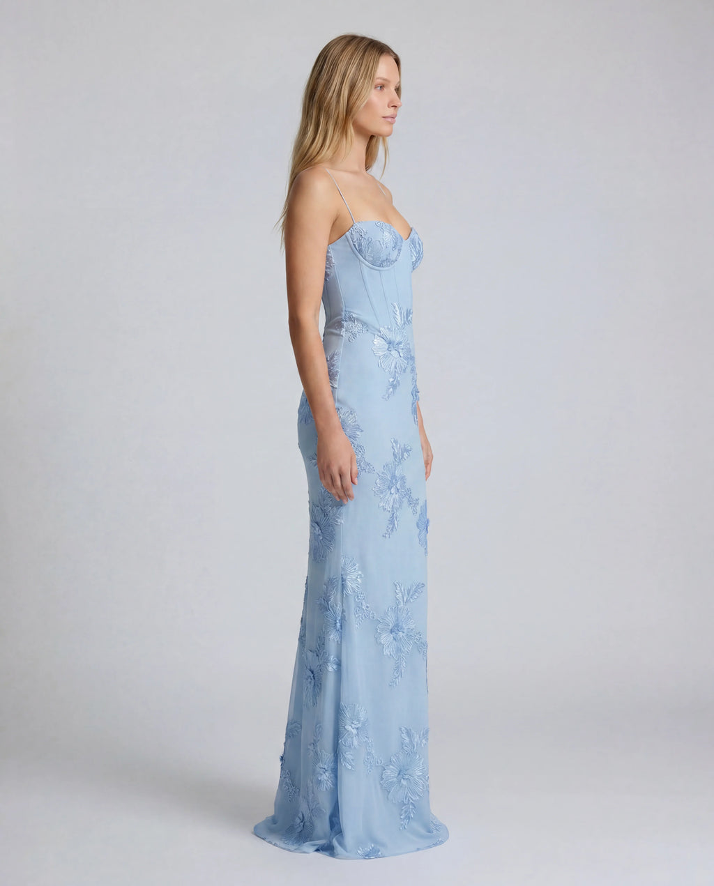 Embellished lace maxi slip dress - blue side