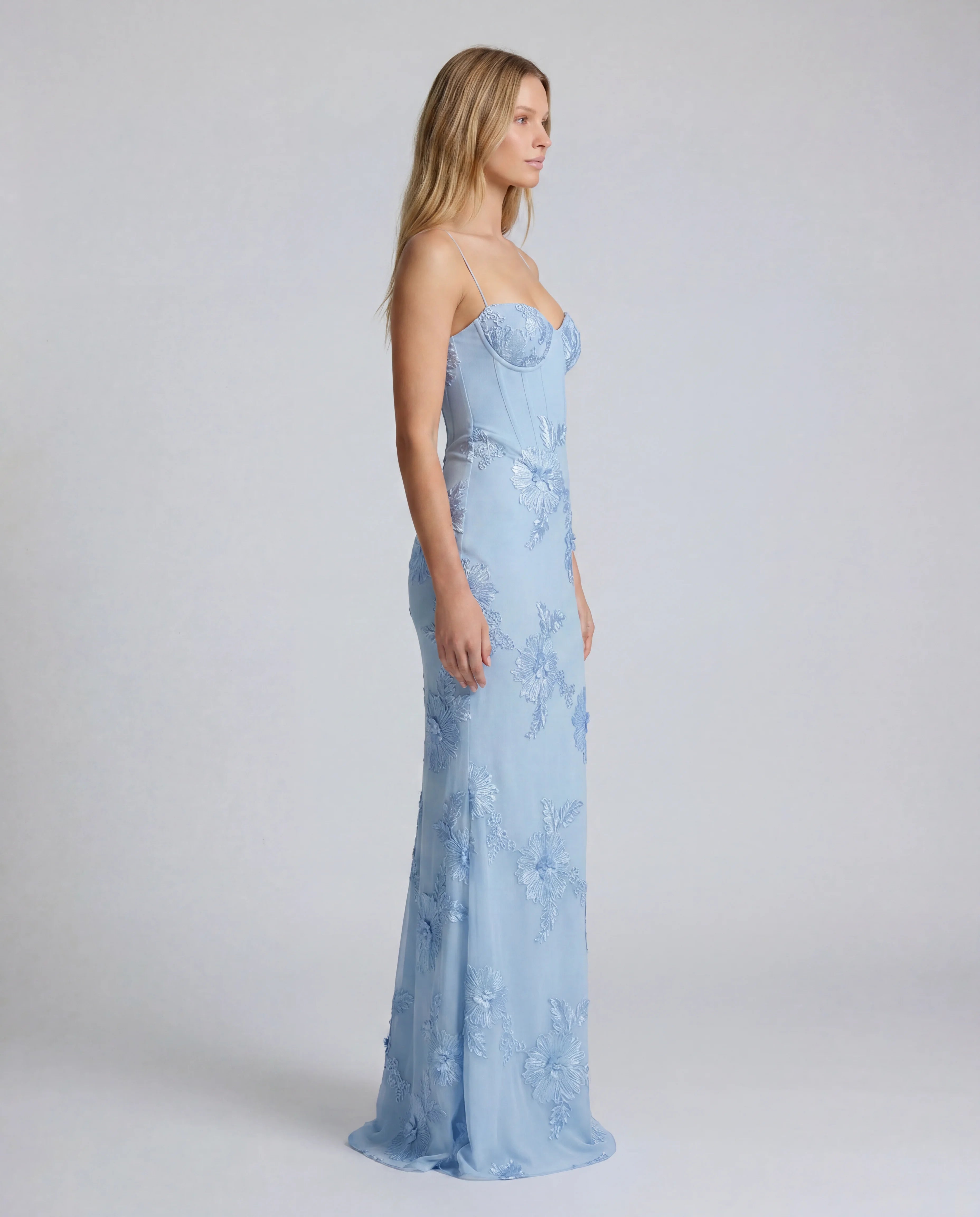 Embellished lace maxi slip dress - blue side