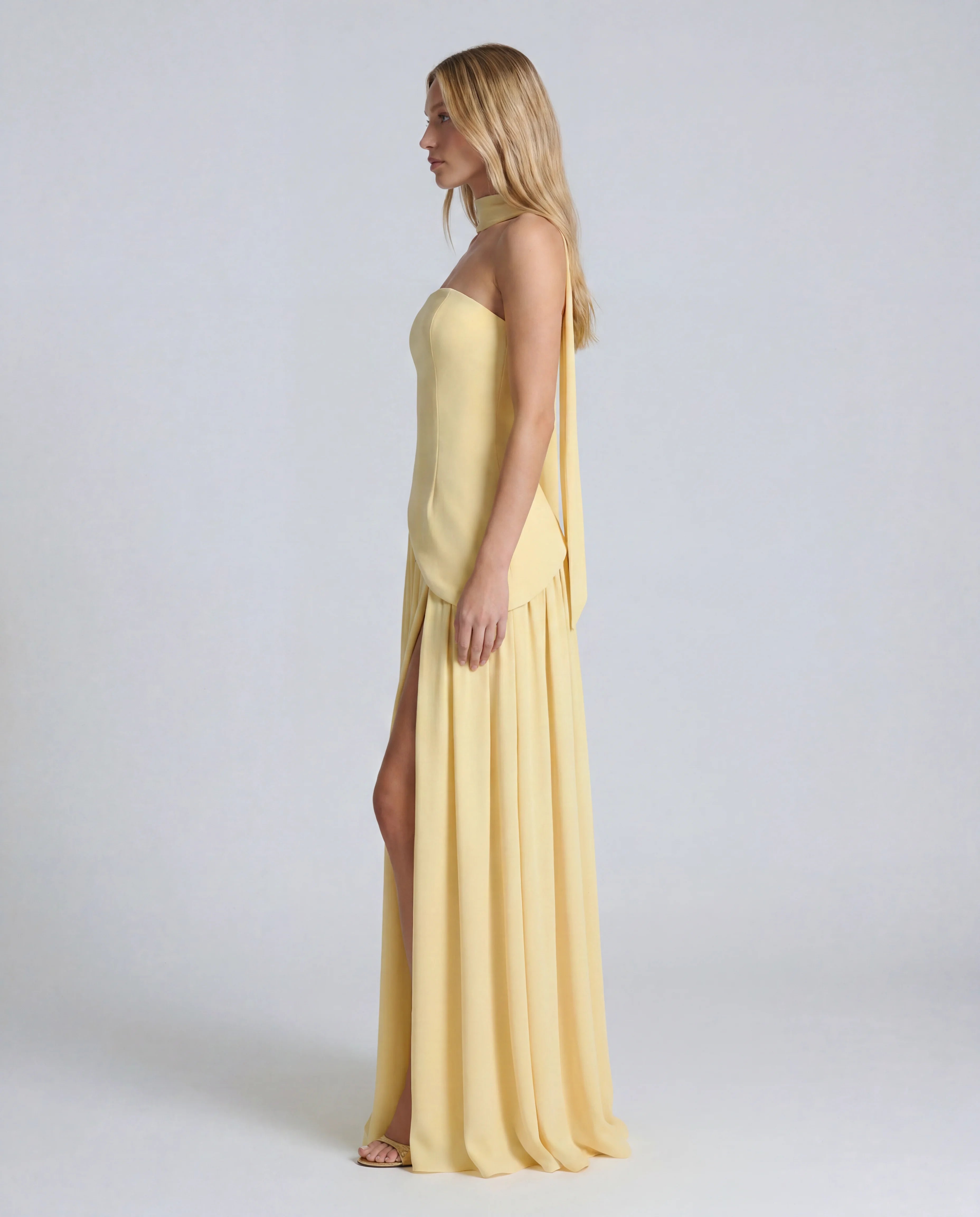 Strapless layered mini dress - yellow side