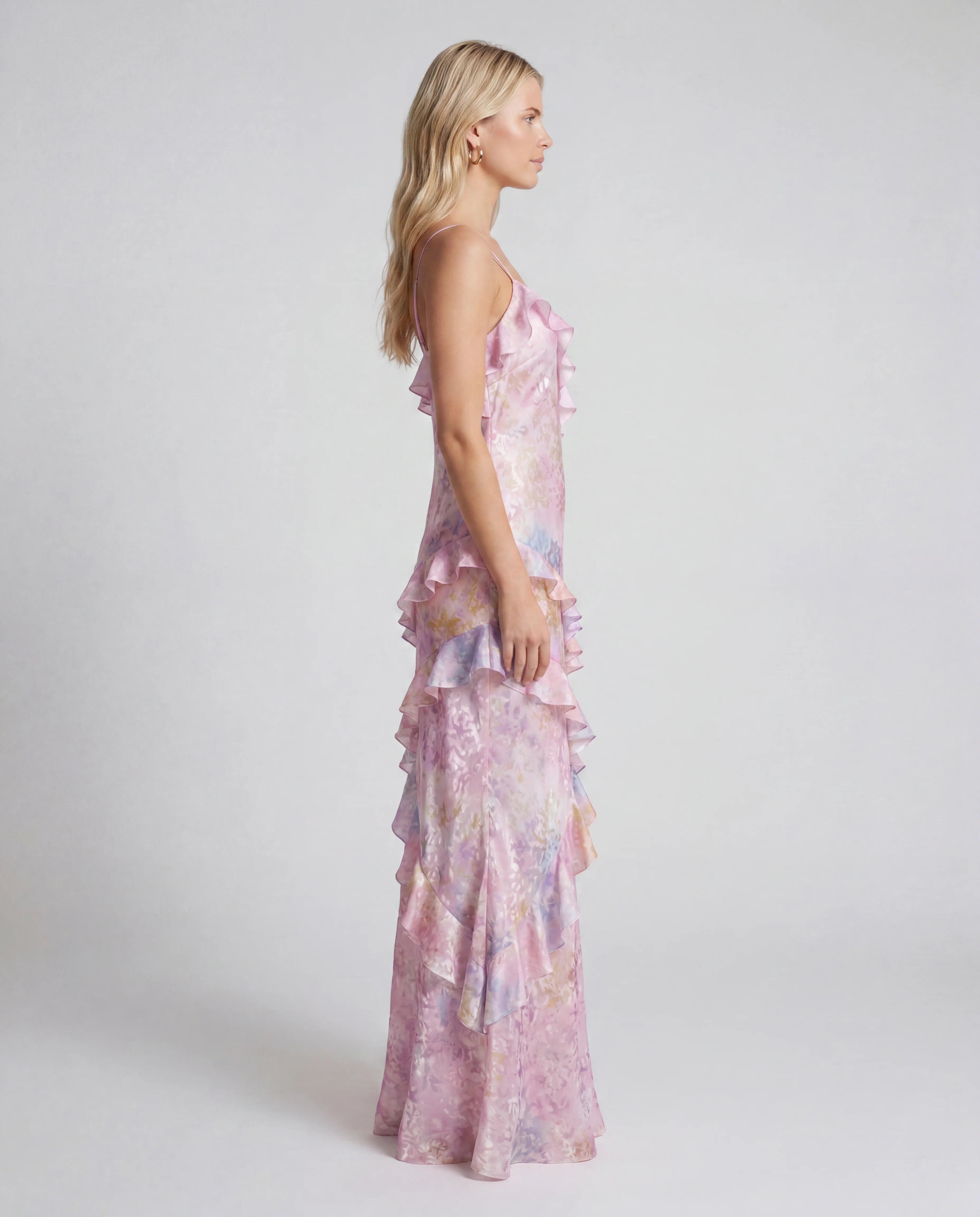 Floral chiffon tiered maxi slip dress - pink side