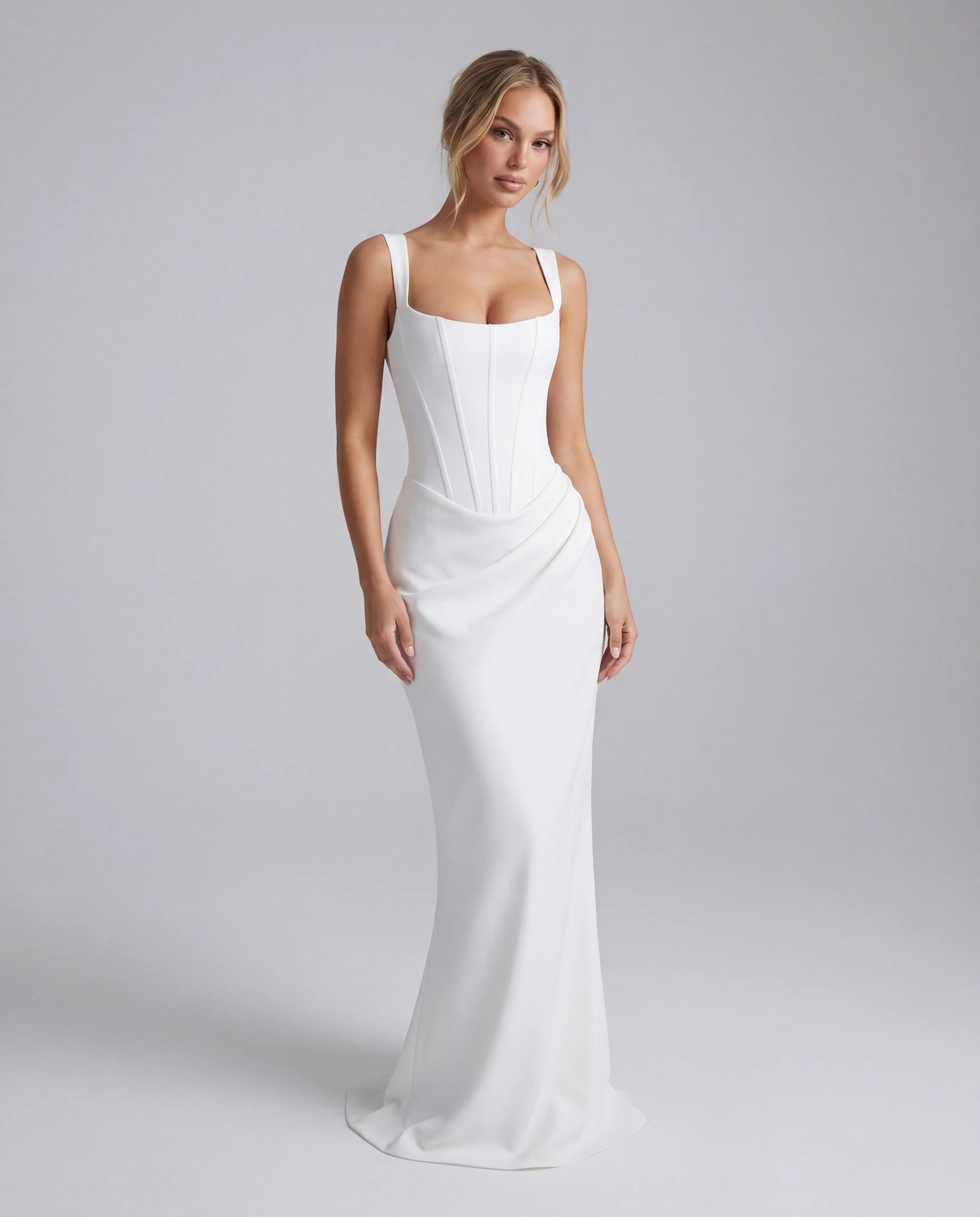 White square-neck bodycon maxi dress - front
