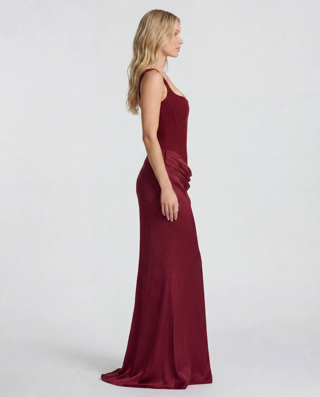 Marron square-neck bodycon maxi dress - side