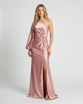 Blush pink square-neck ruched bodycon evening maxi dress