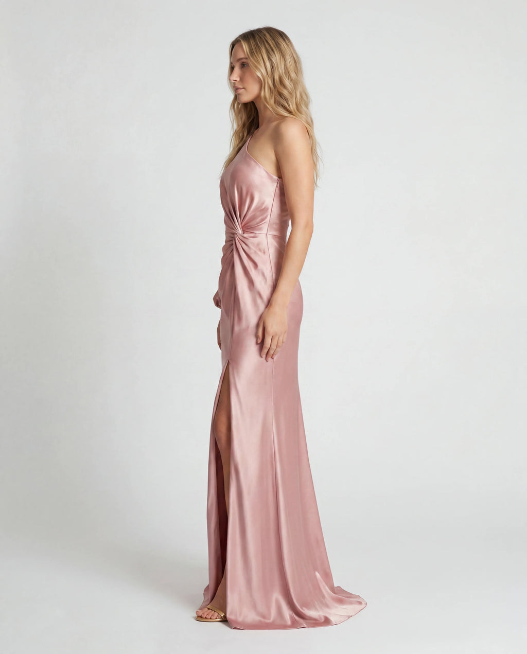 Square-neck ruched bodycon maxi dress - pink side