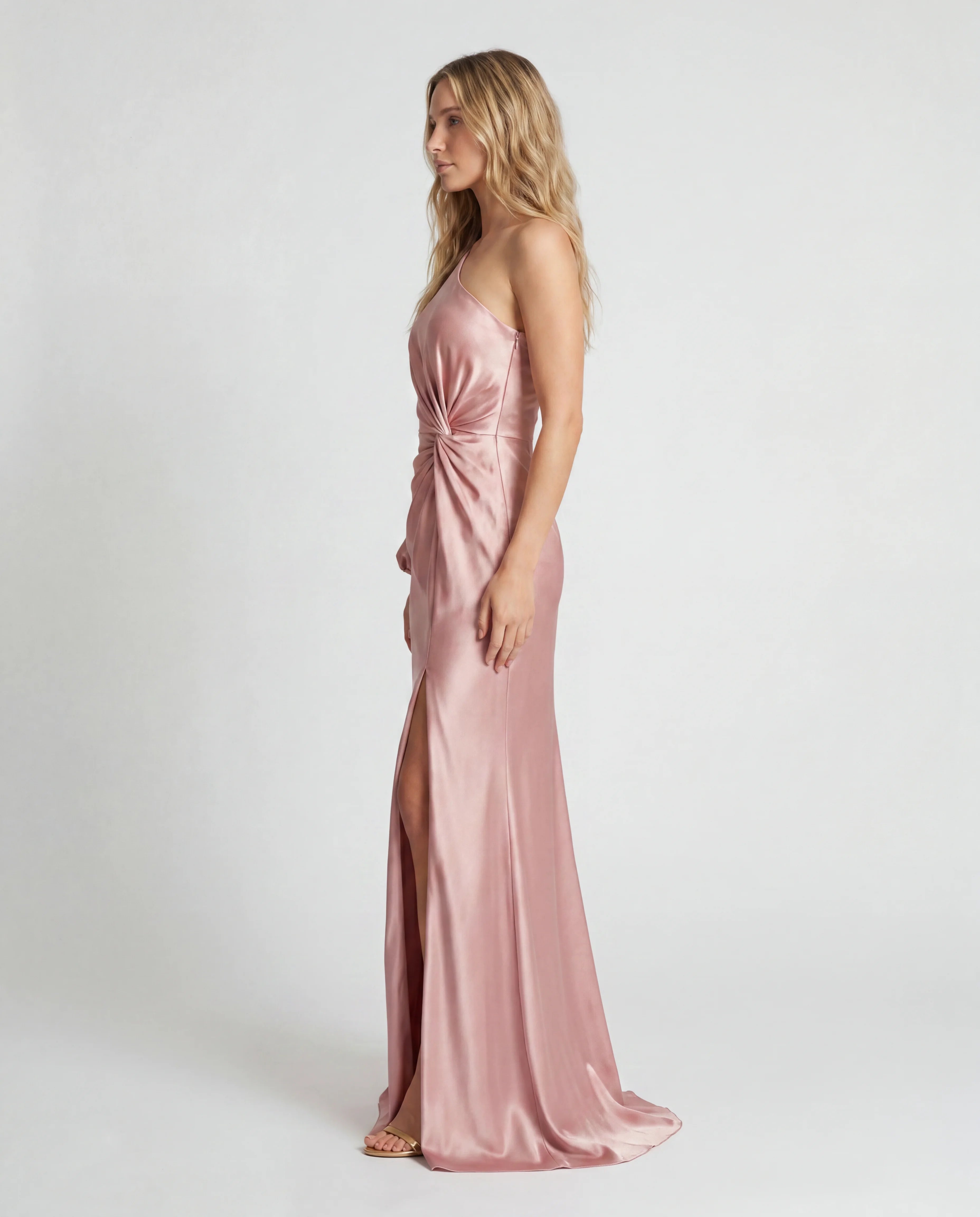 Square-neck ruched bodycon maxi dress - pink side