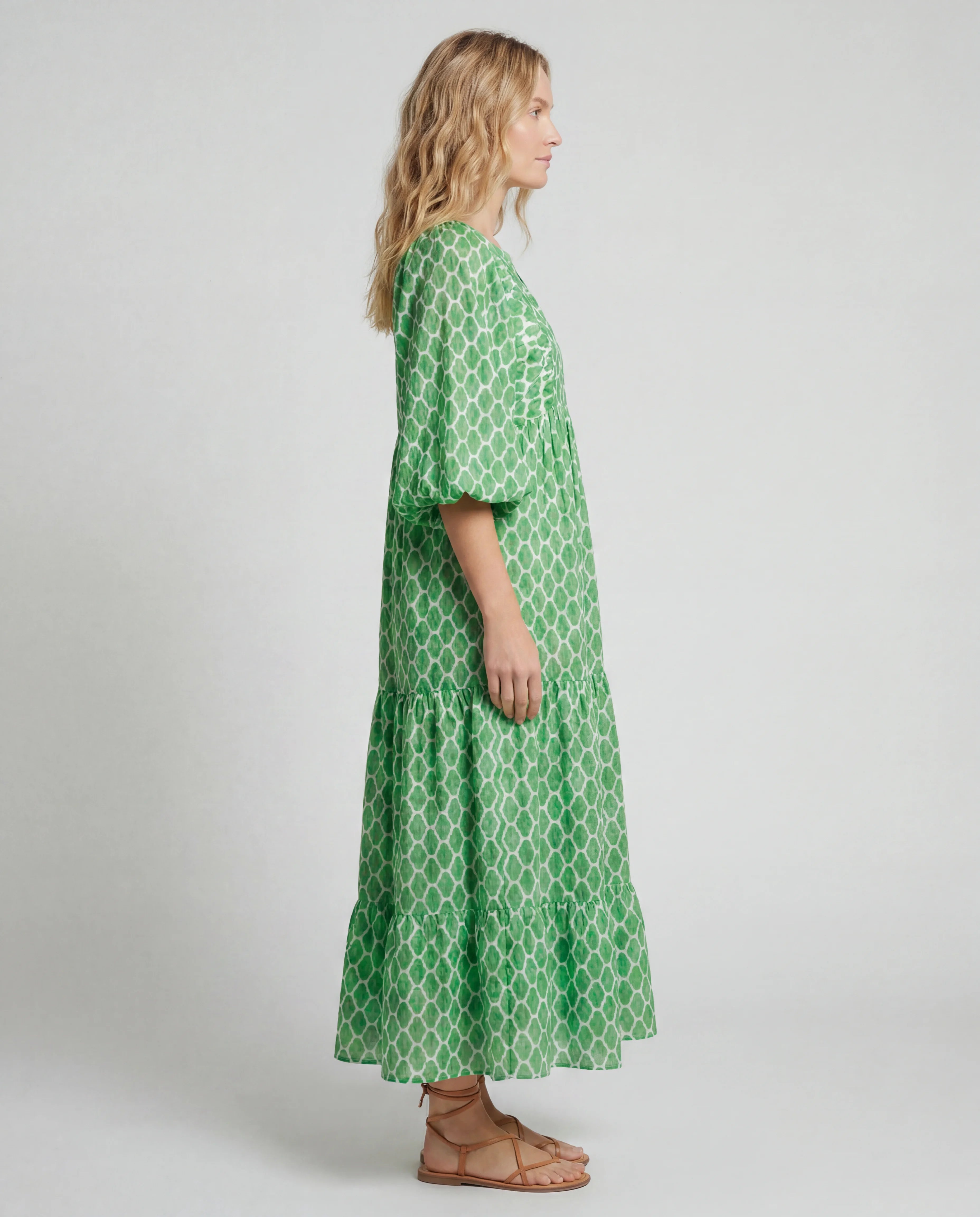 Cotton linen halter midi dress - green side