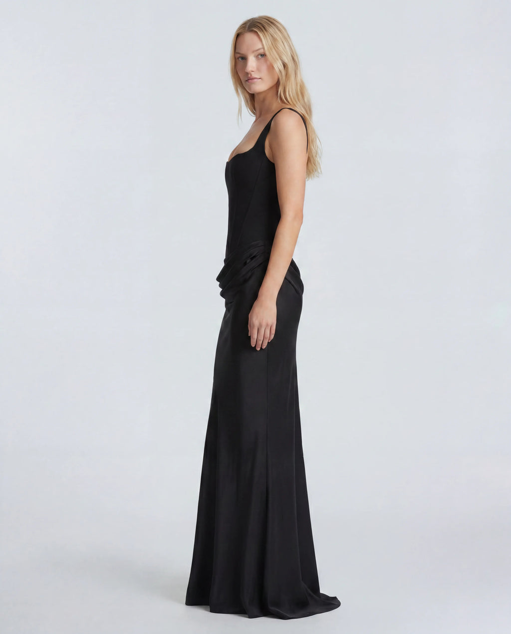 Black square-neck bodycon maxi dress - side