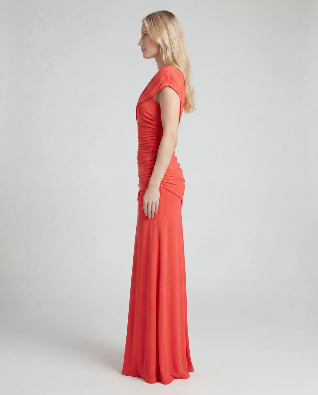 Coral one-shoulder ruched maxi dress - orange side