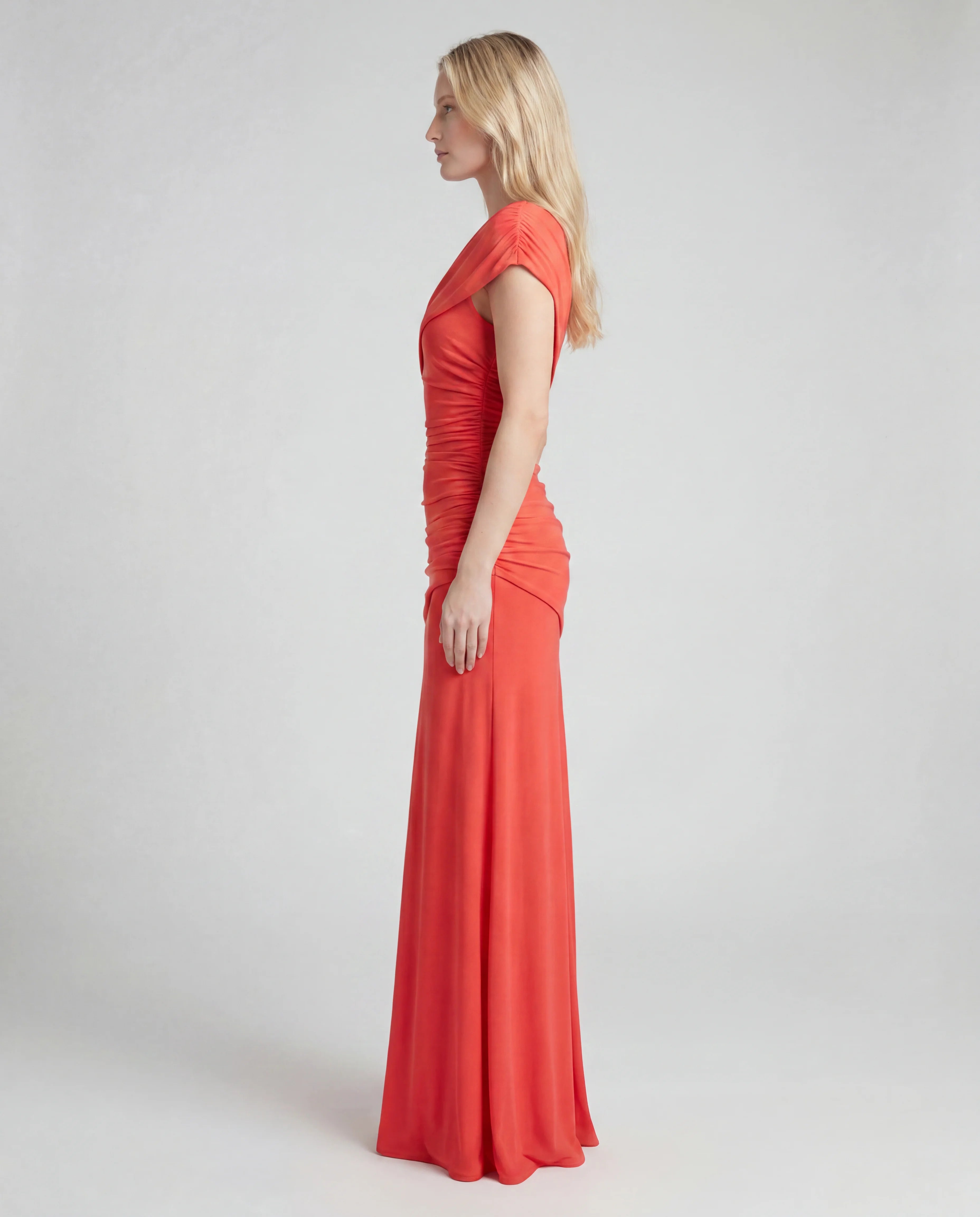 Coral one-shoulder ruched maxi dress - orange side