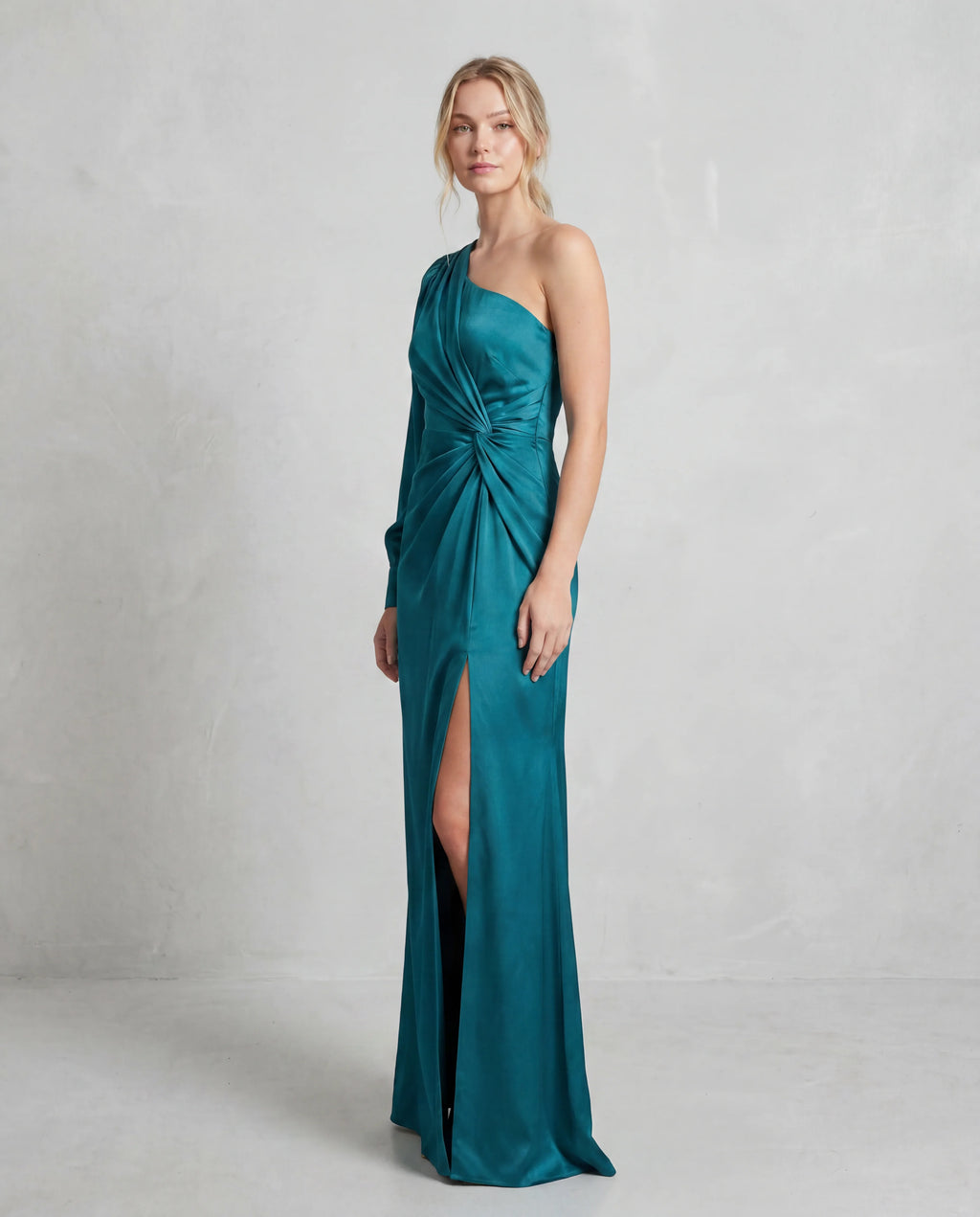 Square-neck ruched bodycon maxi dress - blue green side