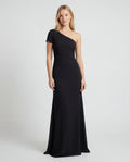 Black one-shoulder ruched maxi dress - front view
