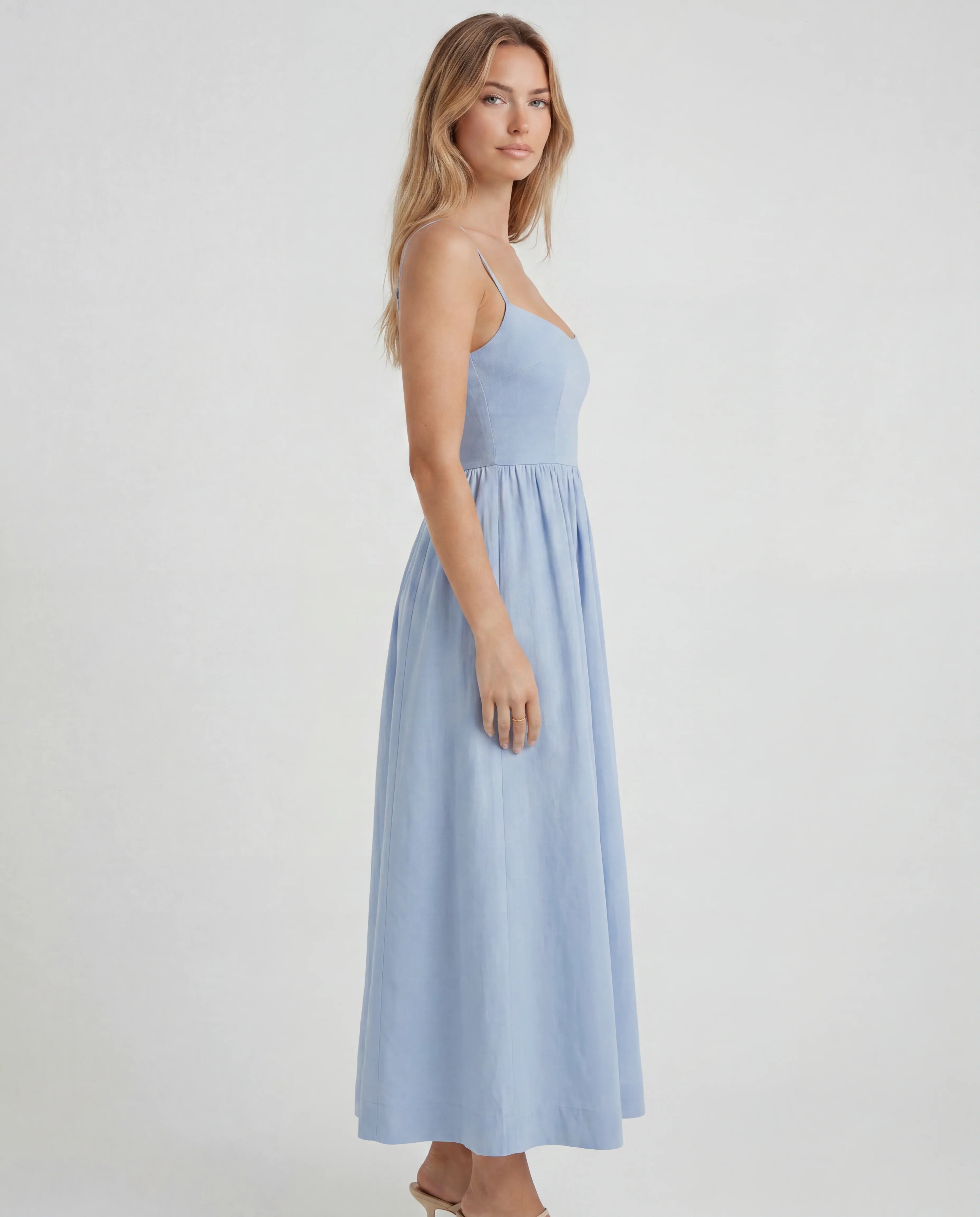 Chiffon sweetheart fit-and-flare maxi dress - blue side