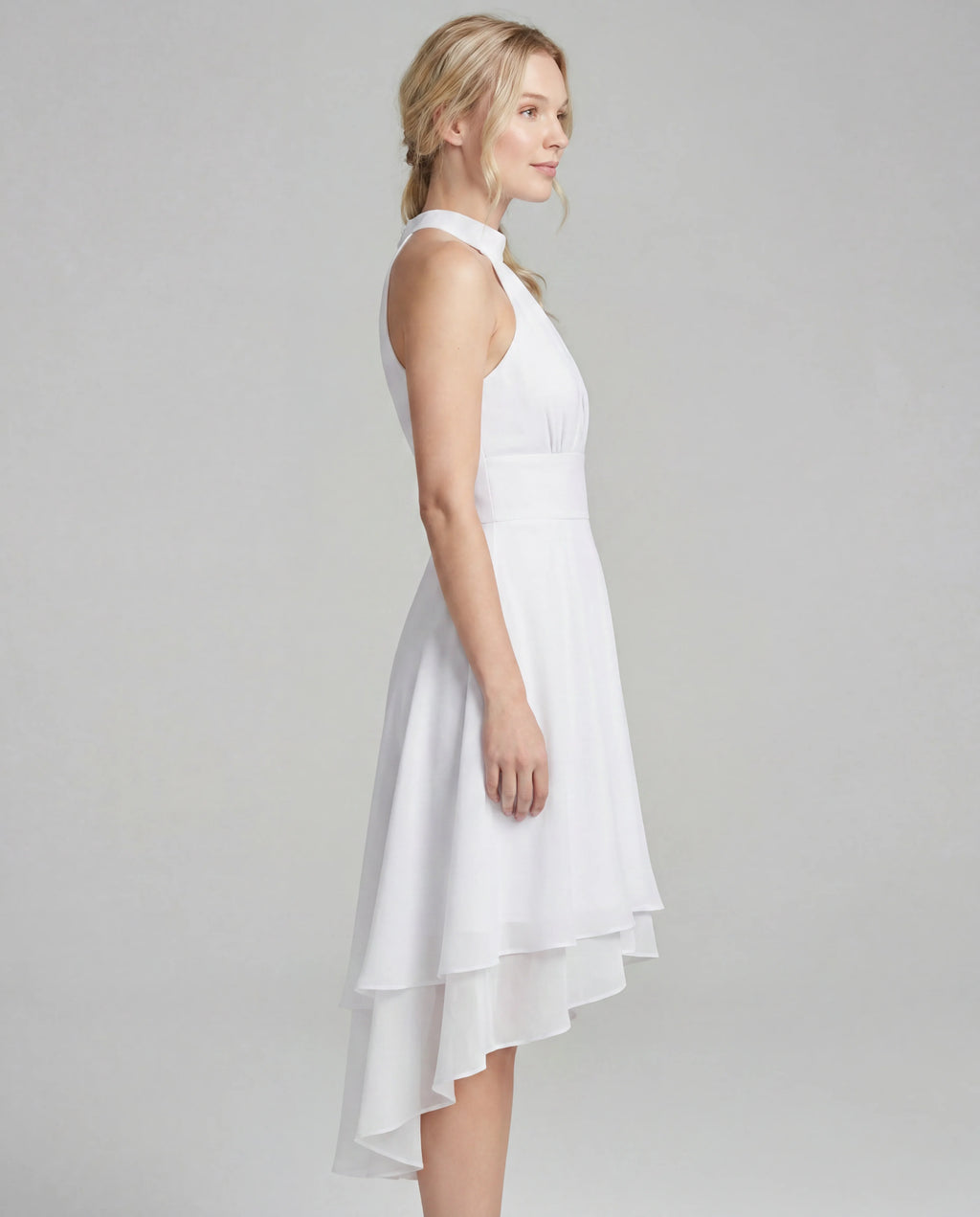 Chiffon halter midi dress - white side