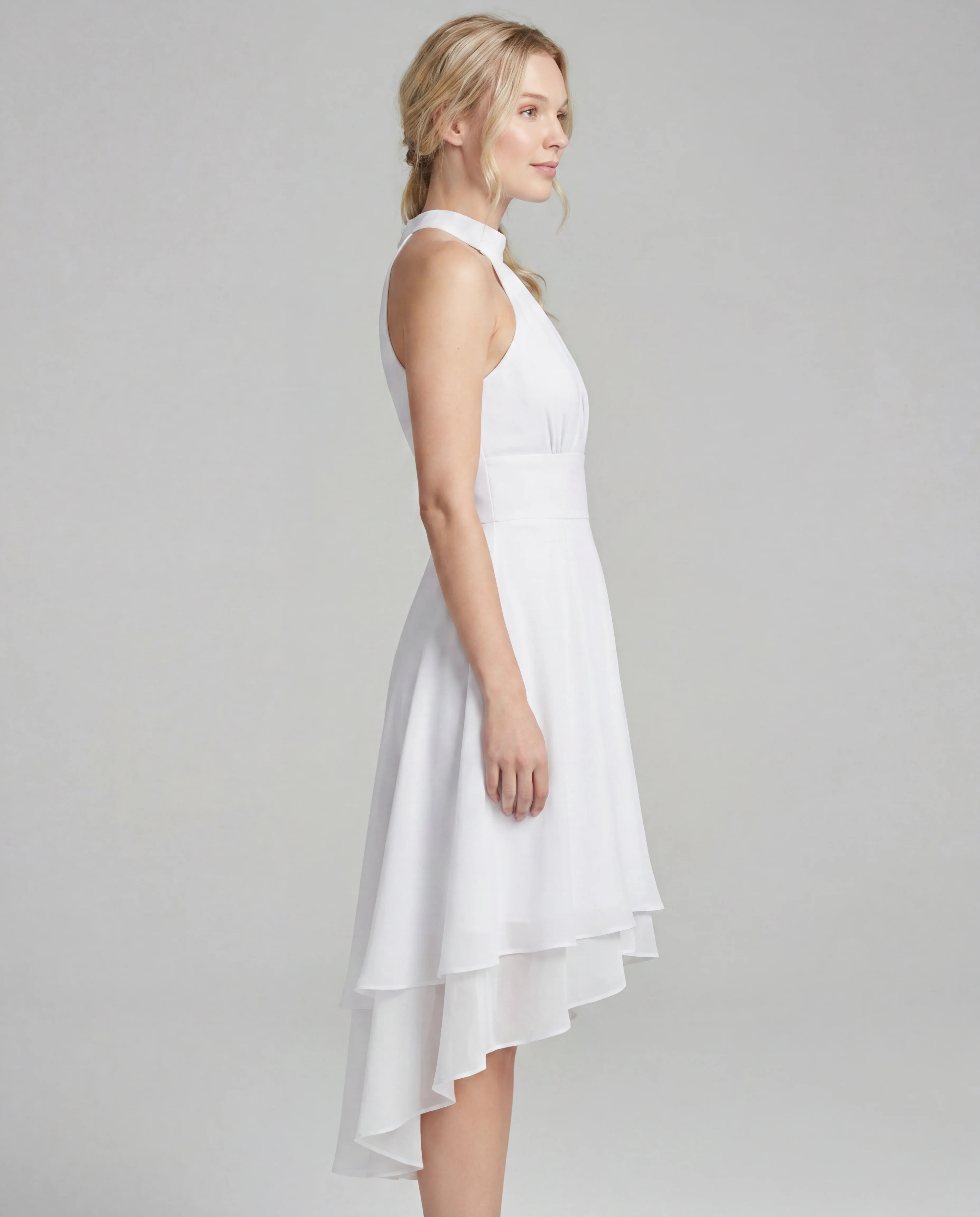 Chiffon halter midi dress - white side