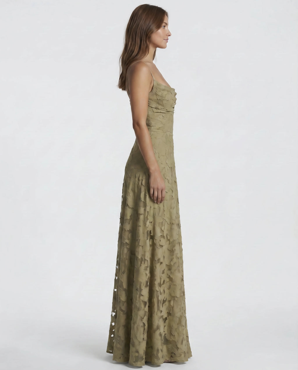 Spaghetti Strap Floral Textured A Line Maxi Dress
