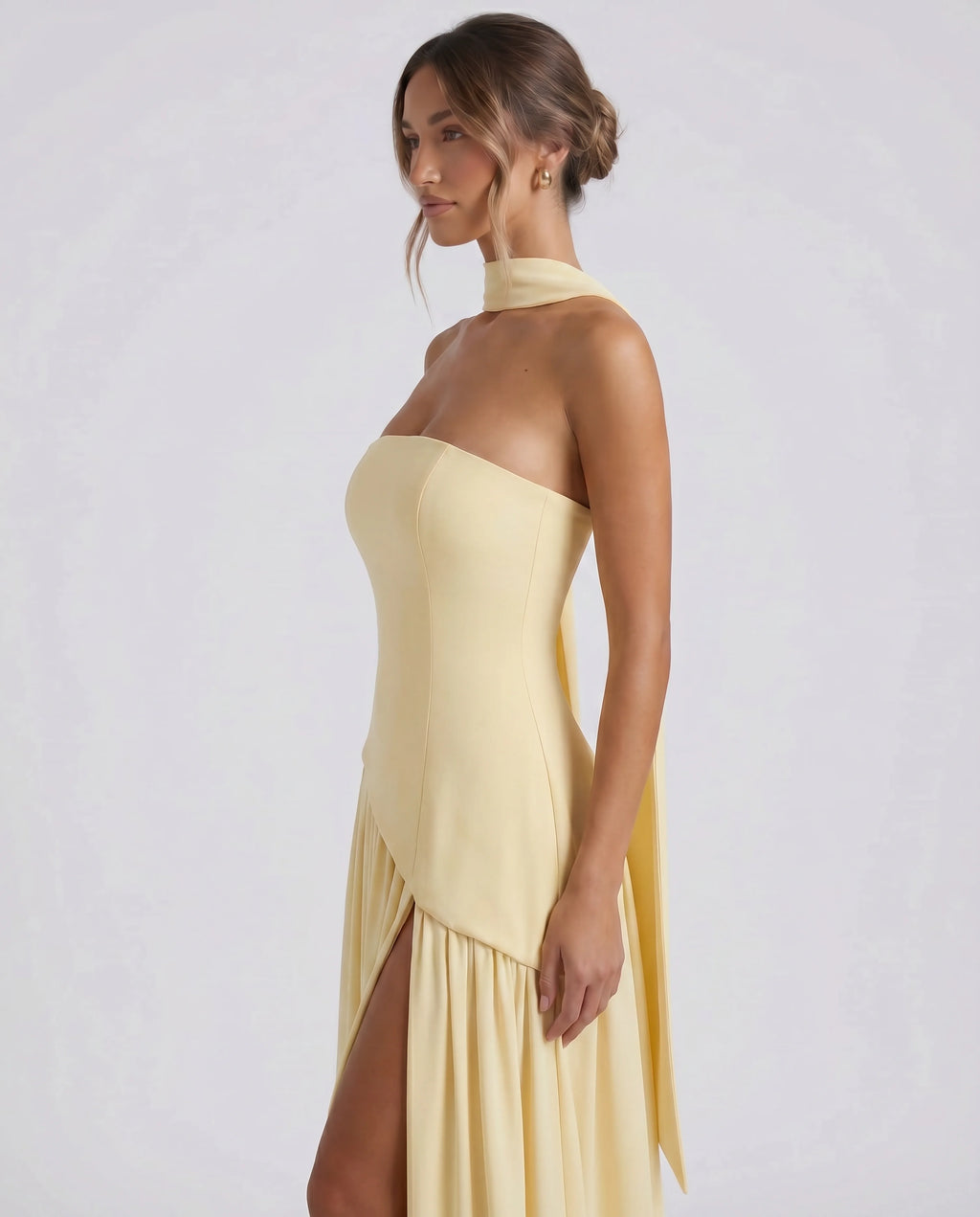 Strapless Side Split Maxi Dress with Scarf Detail